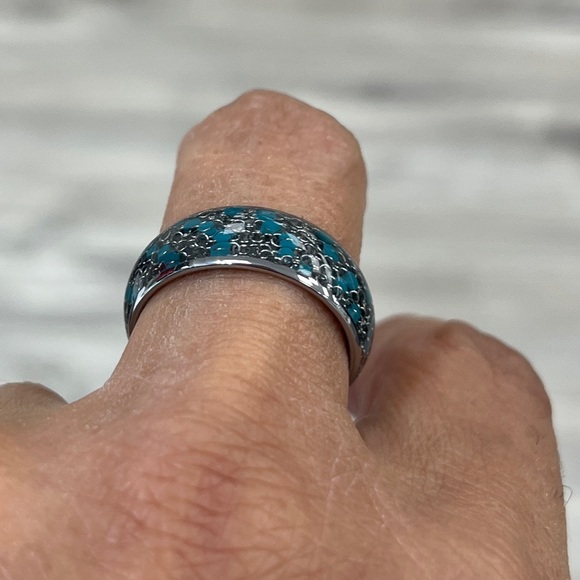 New 8mm Tungsten dome cable chain blue Beads inlay sizes 7 to 15 - Picture 4 of 10